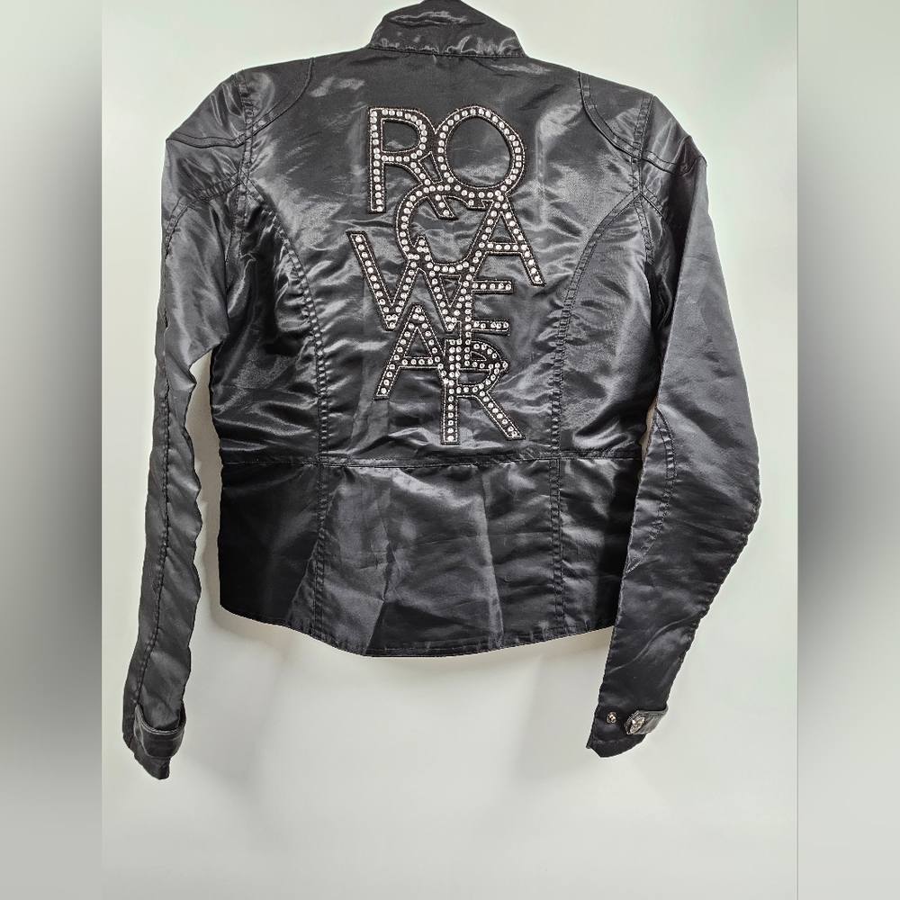EUC  Vintage Rocawear Y2K Hip Hop Rhinestone Embroidered Black Jacket Size Small